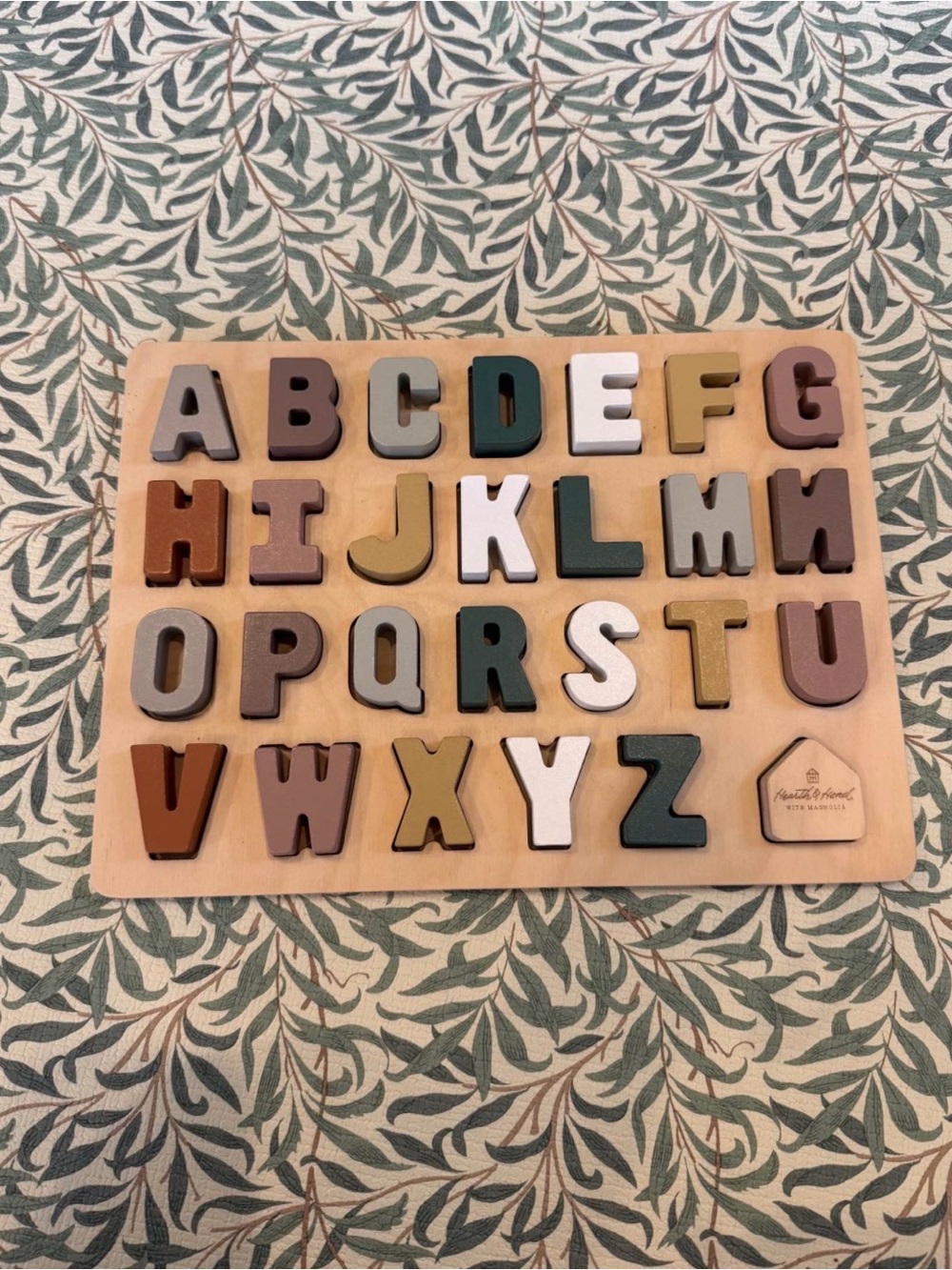 Hearth & Hand Wooden Alphabet Puzzle - Green, White, Mustard, Brown, Gray